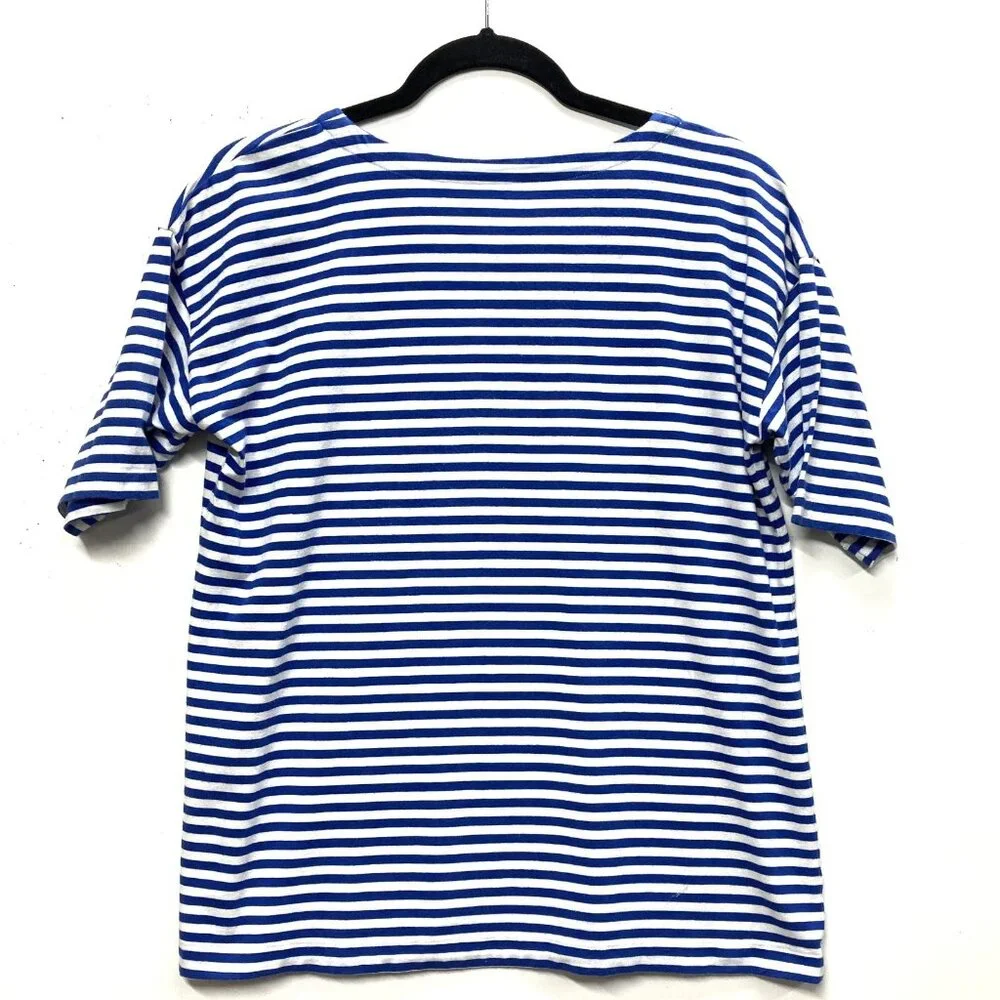 J Jill Striped T-Shirt, Size Small, Luxe Supima Elbow Short Sleeve, Blue & White - Picture 6 of 8